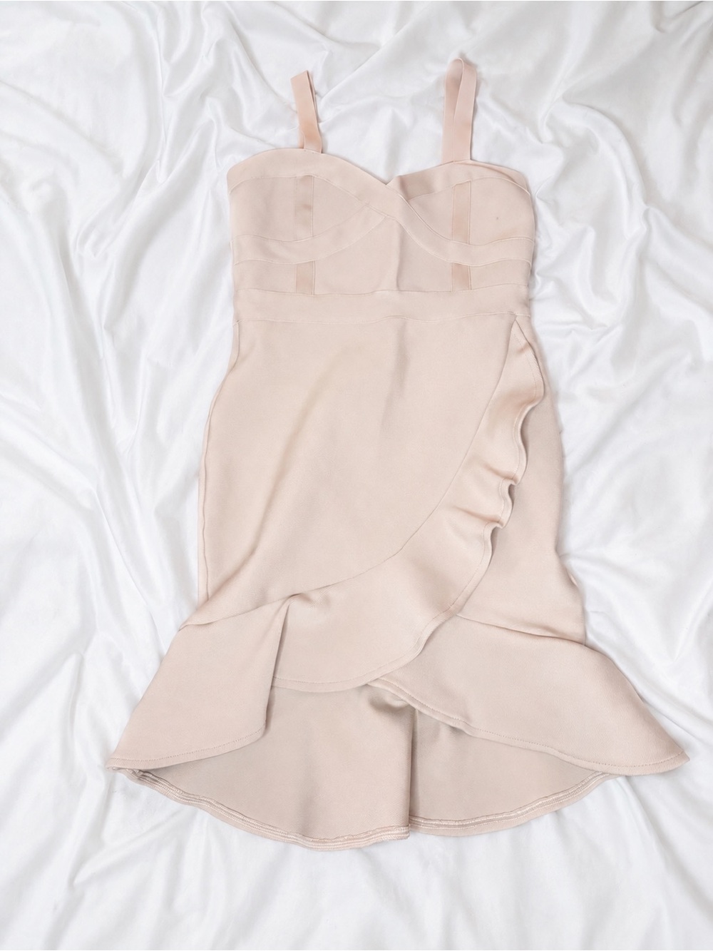 Nude Bandage Ruffle Midi Dress - Elegant Women's Dress